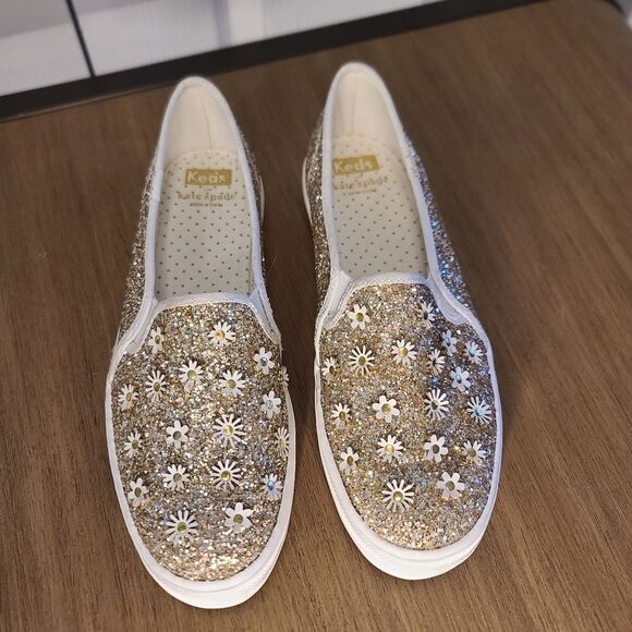 Kate Spade Glitter Double Decker Platform Gold Daisy Sneakers Size 8 NEW - Picture 3 of 9